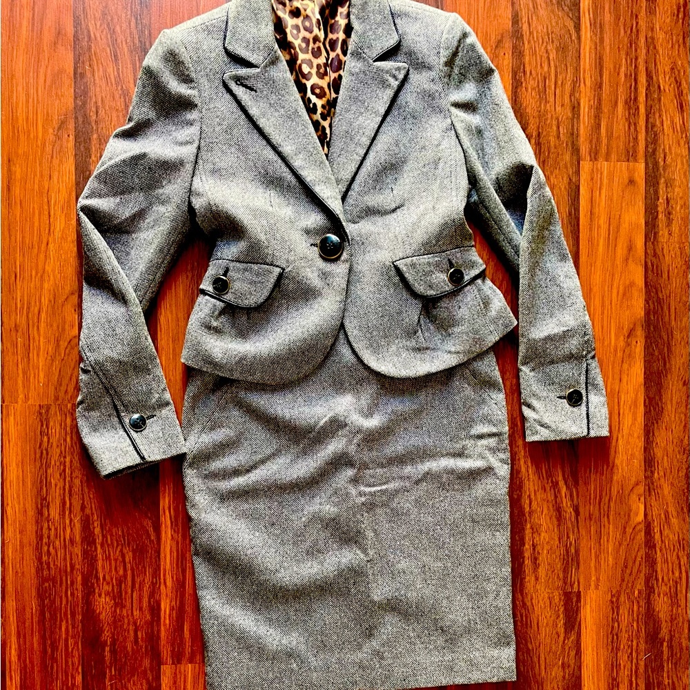 Express Wool Blend Gray Jacket Blazer and Skirt 2 pc Suit